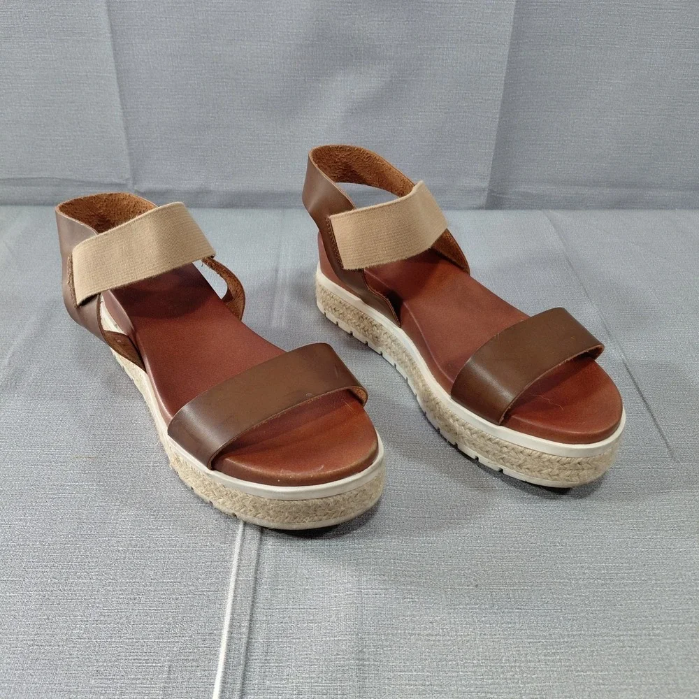 Mia Platform Espadrille Sandals Women's 10 Slip On Ankle Strap Brown Cream